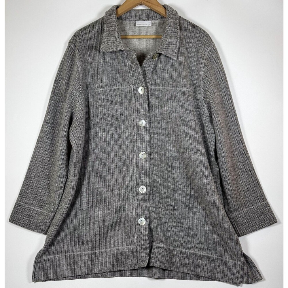 Soft Surroundings Shacket Womens Large Gray Herringbone Button Front‎ Jacket Top